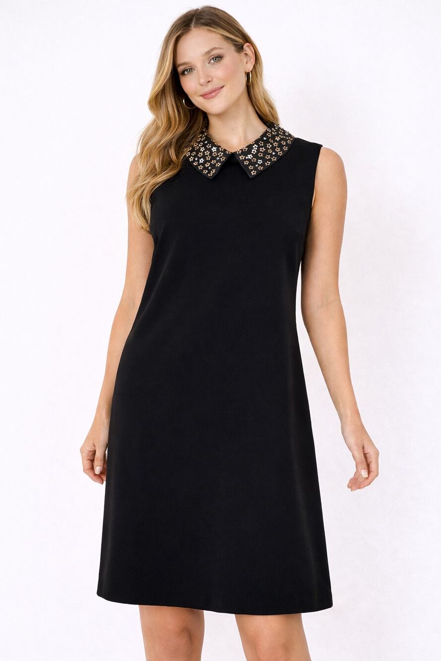 Betsey Johnson Floral Studded Collar Sleeveless Shift Dress Black Womens Size 14